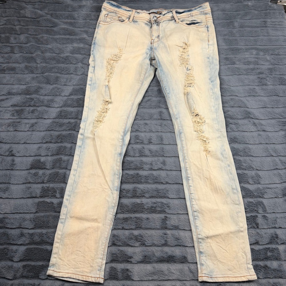 VIP Womens Distressed Skinny Jeans Light Wash Wing Embroidery 15/16 1-133BK-S